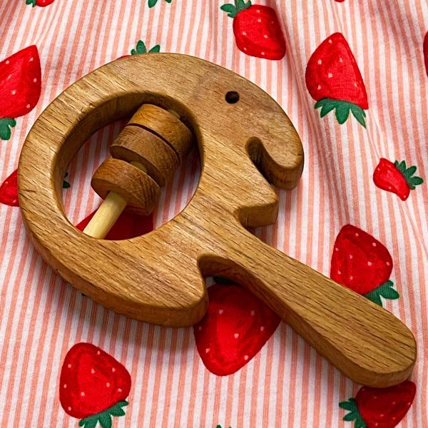 جغجغه چوبی نوزاد طرح فیل | اسباب‌بازی چوبی ایمن و دوست‌دار محیط زیست - Image 4